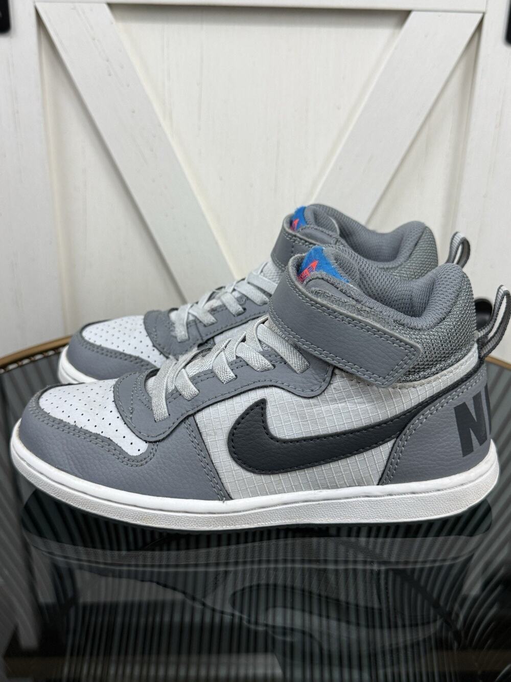 Nike Court Borough Mid Size 13.5C Boys Gray Strap Lace Up Sneakers 870026-009